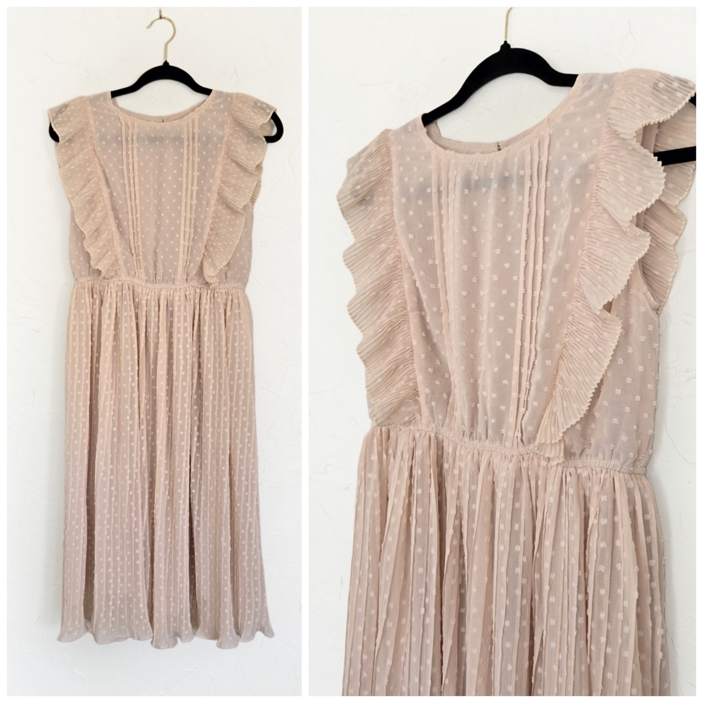 Betsey's Boutique Cream Swiss Dot Ruffle Pleated Skirt Dress
